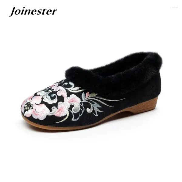 Zapatos informales Invierno Mujeres Invierno Floral Floral Floral Fuera de algodón Fuera étnica Slip-On Vintage Lofa para damas Apartrillas planas