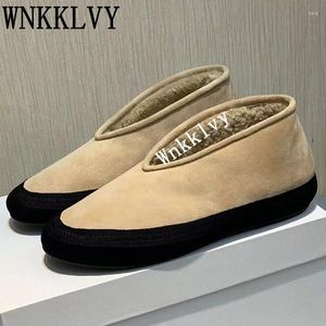 Casual Schoenen Winter Wollen Voering Loafers Suède Dikke Zool Instappers Warm Lui Platte Ronde Neus All Match Platform Enkellaarsjes