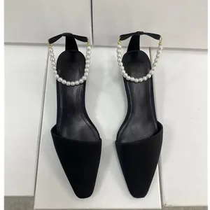 Zapatos casuales marchitos minimalismo nórdico sandalias de fiesta perla seda ovejas mujeres moda elegante para el verano