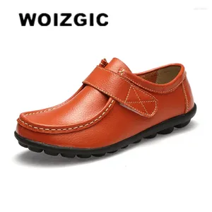 Chaussures décontractées Woizgic Femmes Madies Mother Mother Généhes en cuir Plats en cuir Locs Round Toe Hook Loop Moccasins Vintage Plus taille 41 42