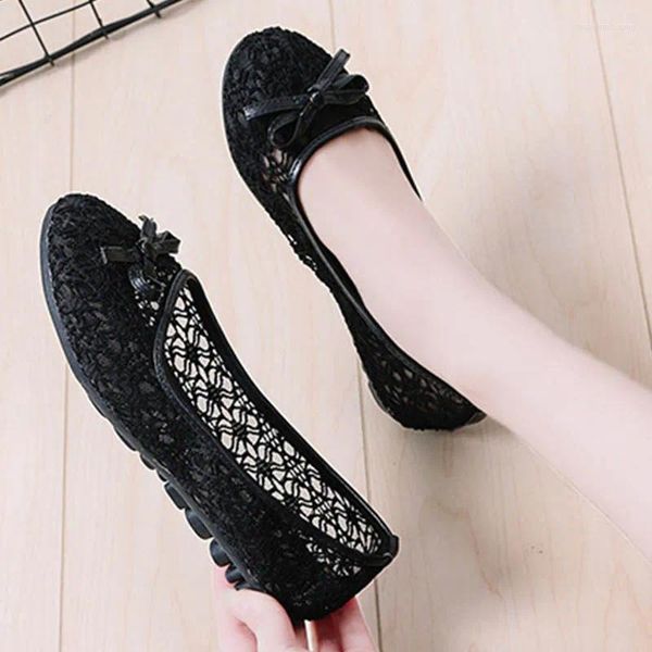 Chaussures décontractées Femme Bow-Knot Lace Flats Locs Air Mesh Ballerine non glissée Femmes enceintes Espadrilles Light Breathable Moccasins 2024