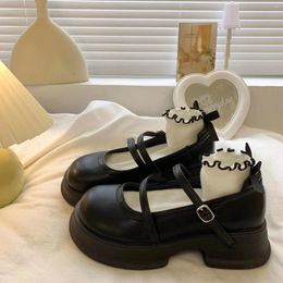 Mocassins en cuir noir pour femmes, chaussures décontractées, hautes sur plateforme, Slip, Original, mode Y2k, offre légère