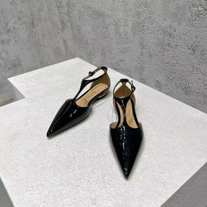 Zapatos informales para mujer, planos de cuero puntiagudos, 2024, color negro dorado, boca poco profunda, sandalias de Ballet para mujer individuales