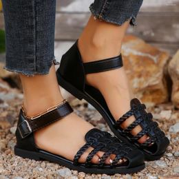 Casual Shoes Woman Sandals Summer Low Heels Mules Weave Gladiator Black Fashion Goth Ladies On Offer Drop Center