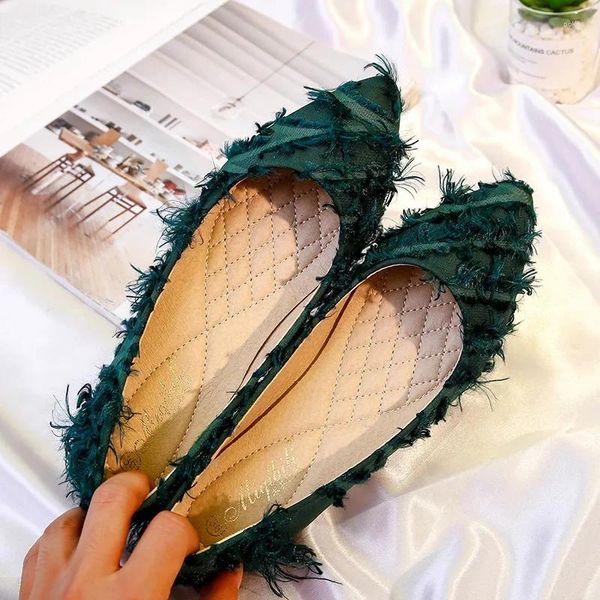 Chaussures décontractées femme printemps pointues orteil kawaii Designer Green appartements femelle femelle banquet floral solide soirée grande taille 31-43
