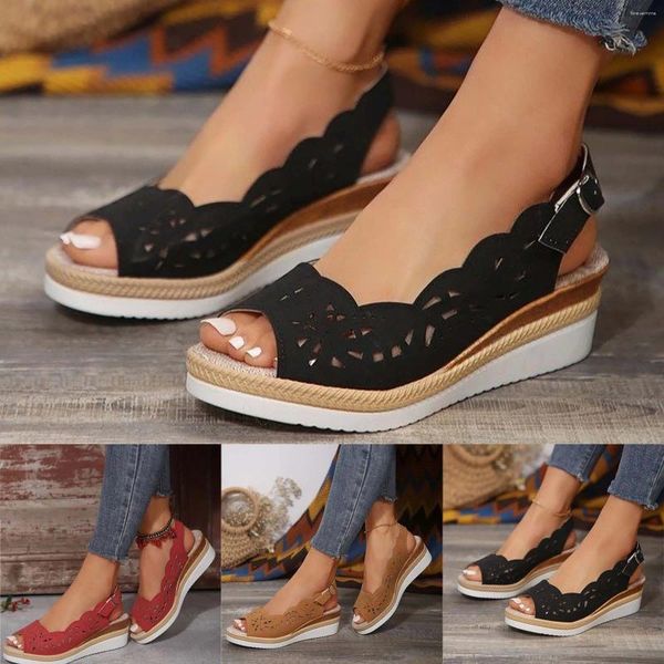 Zapatos casuales Wome Sandalias gruesas para mujer Verano Cuña Pedicura Brillante Tamaño 11