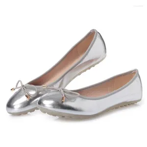 Vrijetijdsschoenen Dames Ballerina's Flats Bowtie Ondiepe mond Slip-on loafer Dames Oxford Ballet Zapatos Zilver