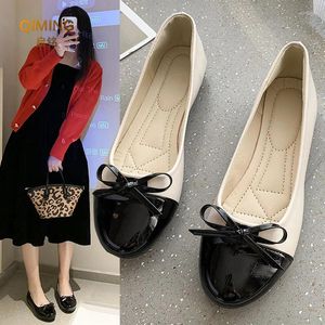 Chaussures décontractées Femmes Ballet Flats Two Tone Bow Round Toe for Slip on Work Robe Pompes Bouche peu profonde