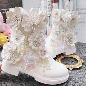 Casual schoenen dames laarzen herfst witte pailletten bloemen parels kwastjes ronde teen bruid winter laars kort vrouwelijk mooie schattig