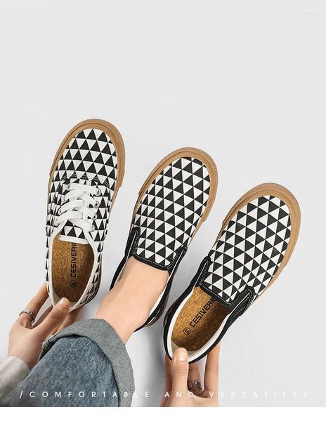 Chaussures décontractées Femmes toile à lacets Up Men Slipal sur un sneaker unisexe Sneaker Flat Summer Geométrique Figure Tous Match