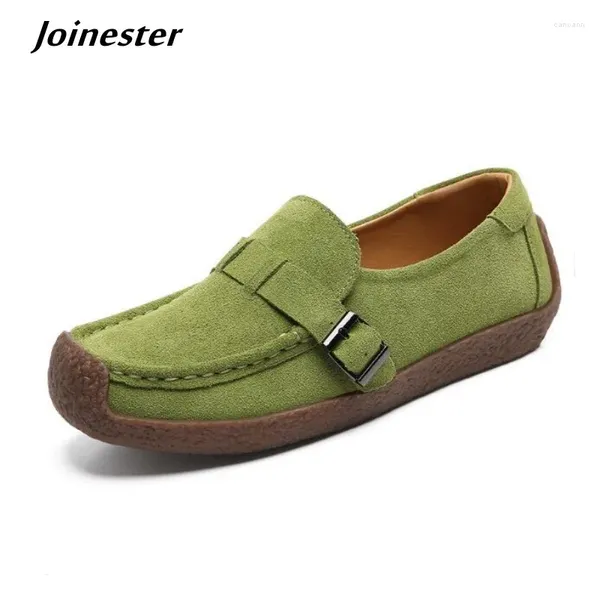 Chaussures décontractées Femme Vache Sleed Slip on Plat Round Round Toe Pure Couleur Spring Locs For Dames Dames Daily Commuting Mocasins Mom Shoe