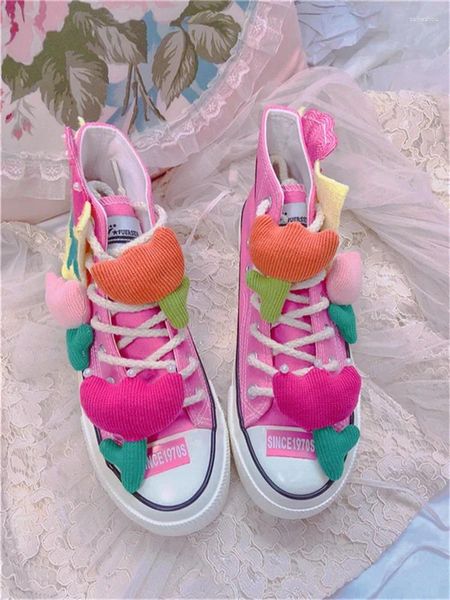 Zapatos casuales Mujeres Diseño personalizado para lienzo de fiesta Flor hecha a mano lindas perlas rosadas zapatillas para adultos