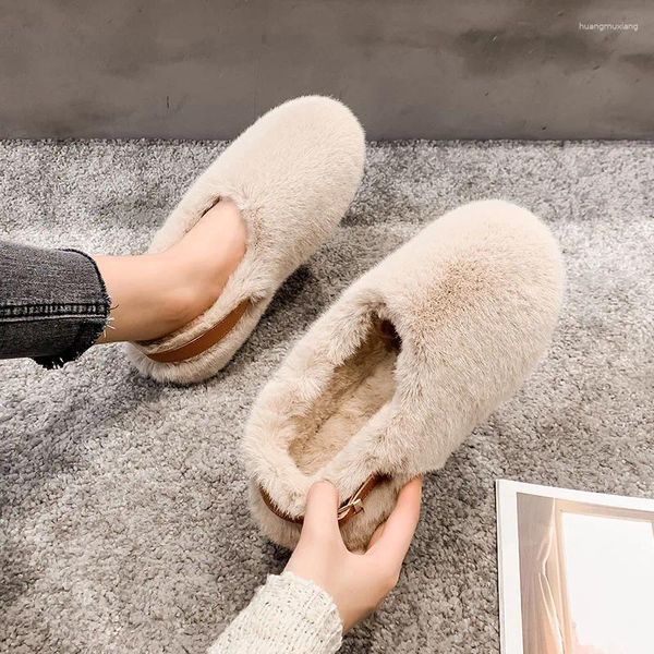 Zapatos casuales mujeres lindo dulce deslizamiento en mocasines Damas clásicas blancas cómodas de pelaje cálido de invierno zapatillas para interiores peludos y