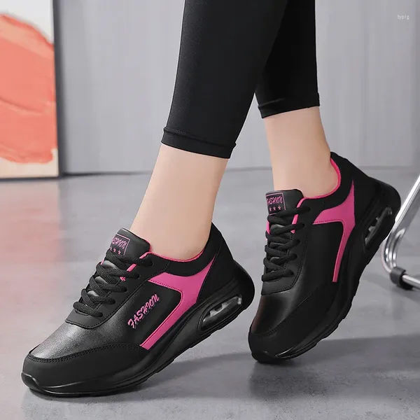 Zapatos casuales Mujeres Fashion Air Cushion Platform Sneakers Autumn Breathable Lace Up Wedge Sport Comfort Cuero Viajes