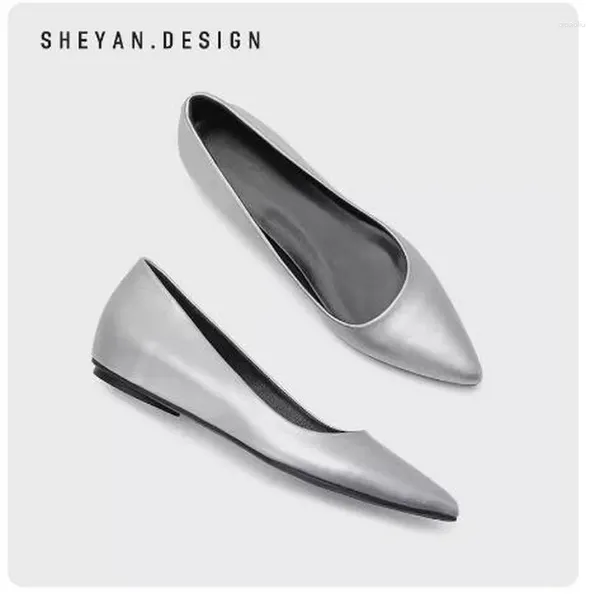 Chaussures décontractées Femmes Fashion Silver Mule Flats pointues Ballerine Ballet Flat Slip on Shoe Zapatos Mujer Mandis