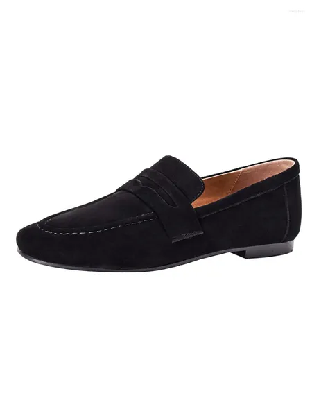 Zapatos casuales para mujeres mocasines planos de gamuza de gamuza negro marrón redondeo de punta redonda de punta pequeña marca k787