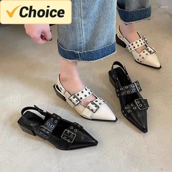 Chaussures décontractées Femmes plates avec 2024 Designer Luxury Buckle Fashion Fashion Ladies Flats Slingback Point Toe Sandales Females Mules