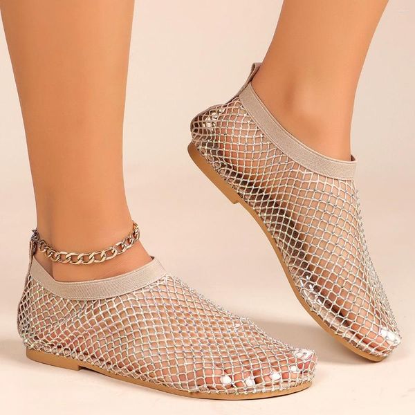 Zapatos casuales para mujeres planos cristal de lujo sandalias sandalias diseñador de verano malla mocasines talla grande 43