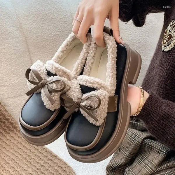 Casual Shoes Women es mocasines 2024 Plataforma de invierno sin deslizamiento Vintage lindo arco de moda embellecida estilo inglés