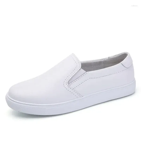 Chaussures décontractées Femme Madies Femme Gril Véritage en cuir blanc Flats blancs baskets Platforn Slip on Soft Vulcanied