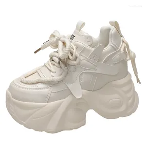 Casual schoenen vrouwen leren dikke sneakers herfst verborgen hakken sport dad 10,5 cm dik zool platform ademende sneaker vrouw