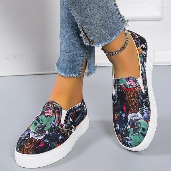 Zapatos casuales Mujeres mocasines graffiti plano de verano para mujeres sendón de zapatillas vulcanizadas en lienzo mocasines para mujer