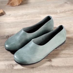 Casual schoenen vrouwen natuurlijke echte lederen ballet flats sneakers oxford slip op ronde teen zacht retro comfortabel 2024