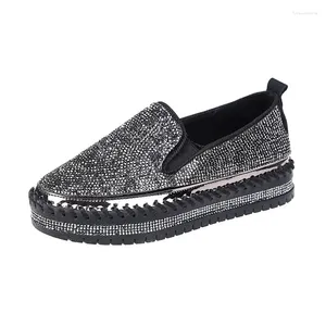 Chaussures décontractées pour femmes plate-forme en cristal slip sur mocassins pour rond toe fesses fous de chaussures en argent noir plate 35-39