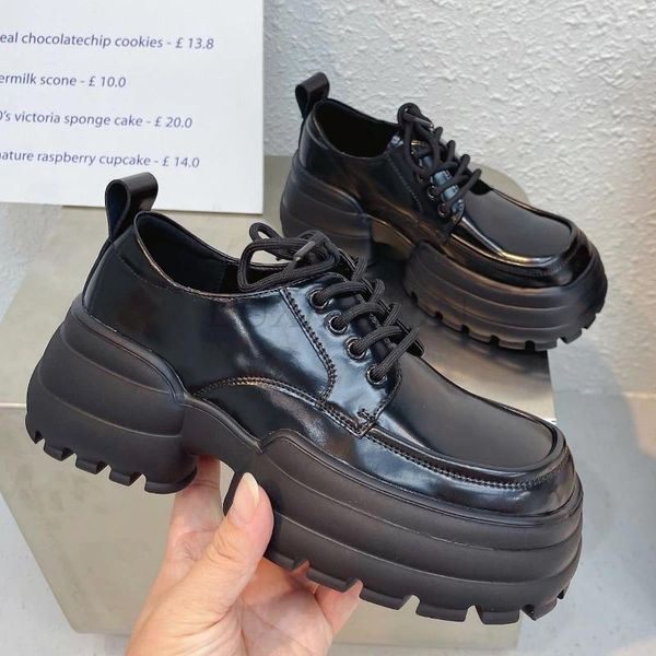 Zapatos Casuales Mujer Plataforma Cuadrado HeeLeather L Lace Up Oxford Fiesta Juego De Rol Uniforme Vestido Moda Tacones Altos