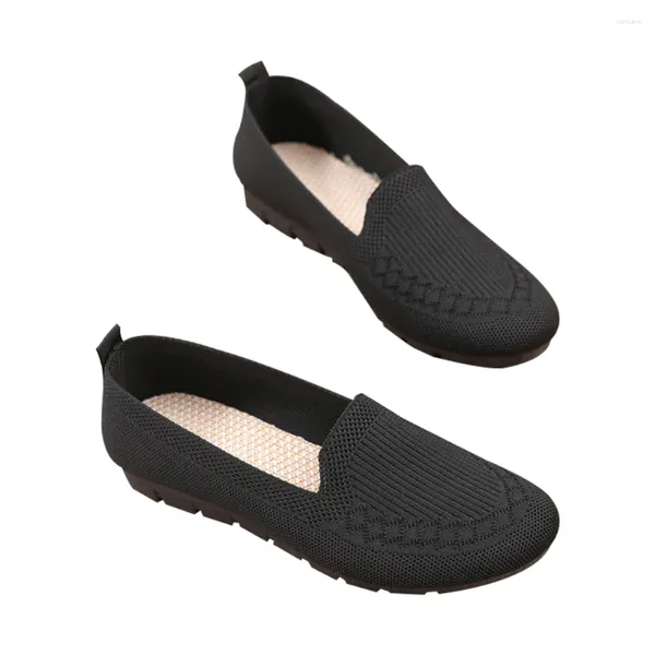 Chaussures décontractées femmes bout rond marche course respirant toile mocassins Vintage plat bureau travail tricot baskets sans lacet noir
