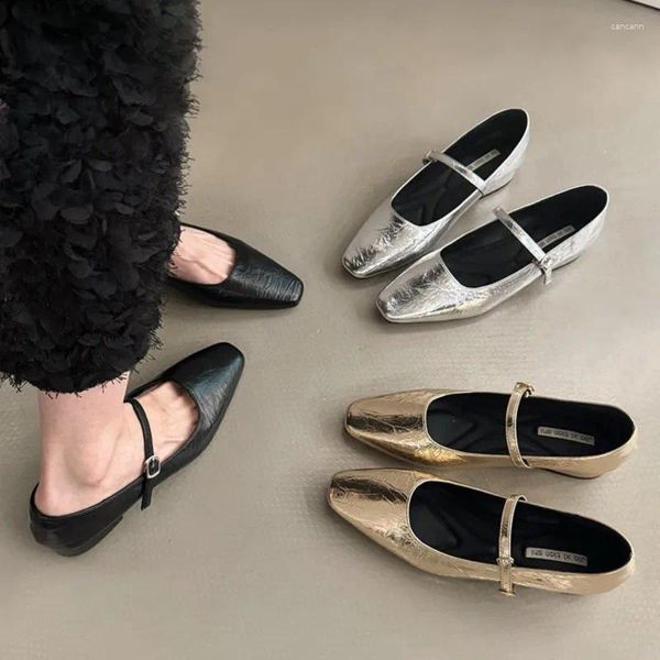 Zapatos casuales de ballet para mujeres pisos puntiagudos mary janes plate tacones bajos vestidos mujer oro negro Zapatos Mujer primavera 1790n