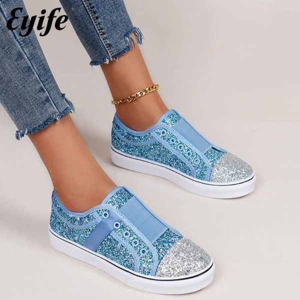 Chaussures décontractées Bling Sneakers 2024 Printemps Élégants Ladies Low Top Slip on Confily Toile Mix Couleurs Femme Sport Flats 35-43