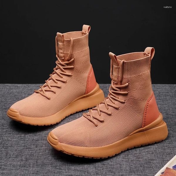 Zapatos casuales botas para mujeres zapatillas de moda más calcetines transpirables altos top de tela resbalada sobre correr