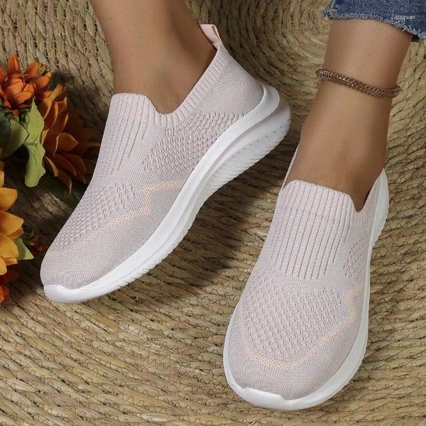 Chaussures décontractées Femme en mailles respirantes 2024 Slip-on Slip-on Sports Tricot Soft Soft Sole Tennis Zapatillas Mujer