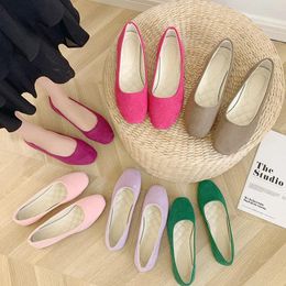 Casual schoenen Women voor ademende zachte bodem kudde platte veer vierkante kop ondiepe mond flats ballerine femme maat 35-43