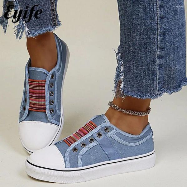 Chaussures décontractées toile pour femmes 2024 Spring Salle Shallow Elastic Band Ladies Slip on Home Outdoor Walking Sport Flat Sneakers