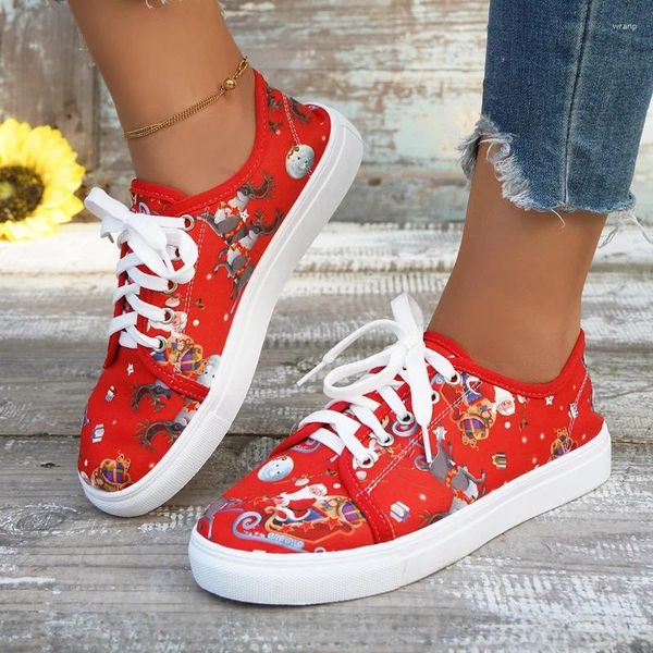 Chaussures décontractées Femmes femmes Femmes 2024 Automne Légère Femme Christmas Lace Up Print Soft Plus taille 43