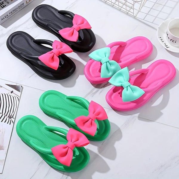 Chaussures décontractées pour femmes mignons décor bowknot tongs Clip Toe Toe Summer Lightweight Slip on Beach