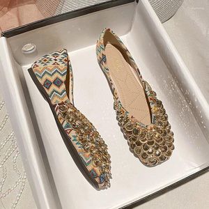 Chaussures décontractées Sployères plates pour femmes Toe de luxe Toe de style chinois Mandons à semelles molles Mary Jane Ladies Zapatos de Mujer