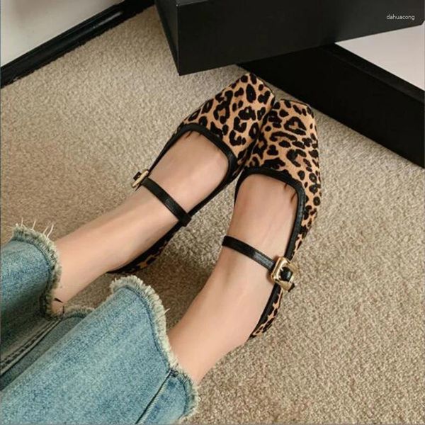 Zapatos casuales para mujeres plano de punta redonda leopardo zapatillas de zapatilla de zapatillas transpirables al aire libre suave mary jane zapatos para huje