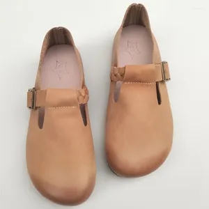 Casual schoenen dames plat slip-on ballet flats echte lederen ballerina rond teen op blote voeten lente