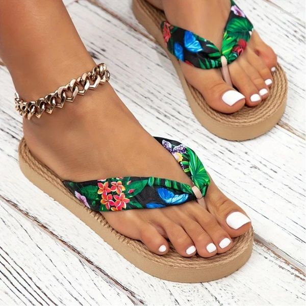 Zapatos casuales de chanclas de patrón floral para mujeres: cómodo tobogán de verano al aire libre en interiores