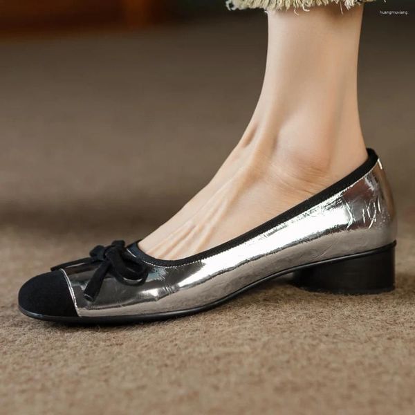 Zapatos casuales de cuero para mujeres Gold Silver Mix Color Patchwork Slip-On Ballet Flats suave cómodo