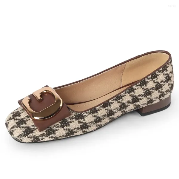 Chaussures décontractées en cuir authentique en cuir en cuir patchwork patchwork de style rétro français