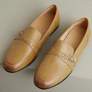 Chaussures décontractées en cuir authentique en cuir métalle rond
