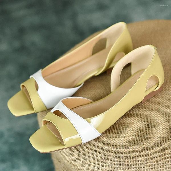 Chaussures décontractées en cuir authentique en cuir étroite Cross Slip-on Slip-On Ballet Flats d'été Sandales Peep Toe Ballerians Female Vente