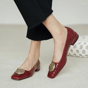 Casual schoenen dames echte lederen stenen patroon slip-on flats single square teen metaal decoratie dagelijkse vrouwelijke schoenen schoenen