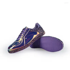 Zapatos casuales Zapatillas de tenis con purpurina para mujer, zapatos florales elegantes y brillantes para boda, zapatos de lentejuelas brillantes, planos morados a la moda
