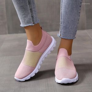 Zapatos informales para mujer, calzado deportivo de malla transpirable con suela suave de punto, calcetín de Color sólido en tallas grandes