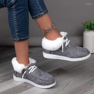 Chaussures décontractées femmes à lacets en peluche chaussures plates à enfiler dames élégantes hiver avec fourrure mocassins plats coton chaud